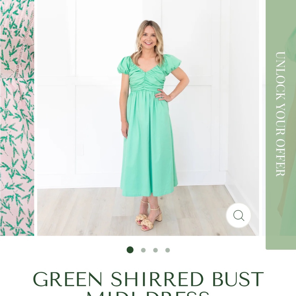 Green Shirred Bust Midi Dress